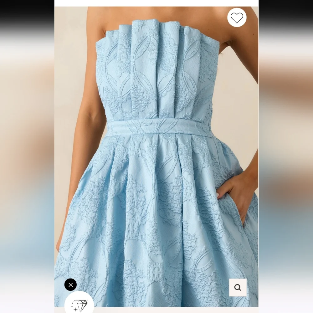 entro Strapless Powder Blue Textured Midi Ball Gown - Picture 2 of 5